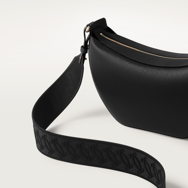 Hobo bag, C de Cartier Black textured calfskin, embroidery, golden finish
