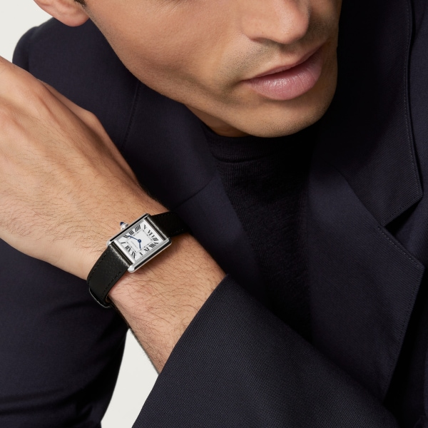 Tank Must SolarBeat™ watch Small model, SolarBeat™ photovoltaic movement, steel, calfskin strap
