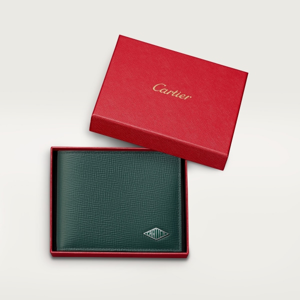 Cartier Losange Small Leather Goods, Card holder Pine green grained calfskin, palladium finish and pine green enamel