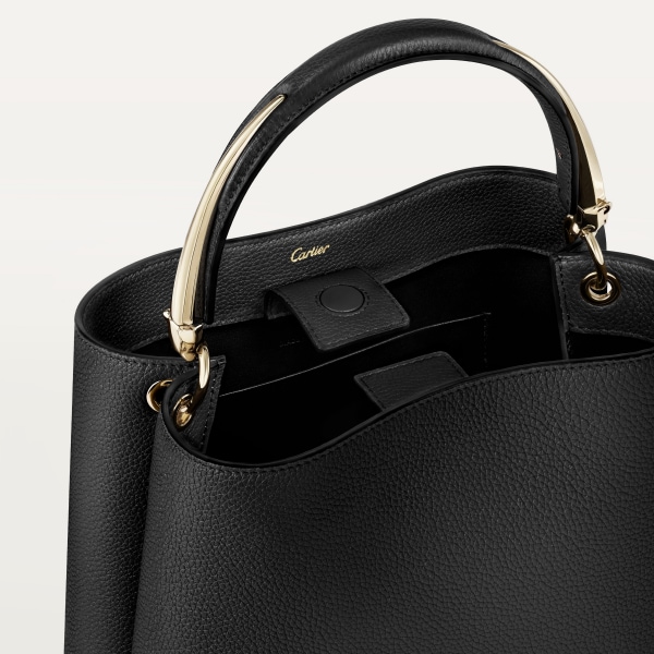 Top handle bag small model, Panthère de Cartier Black grained calfskin