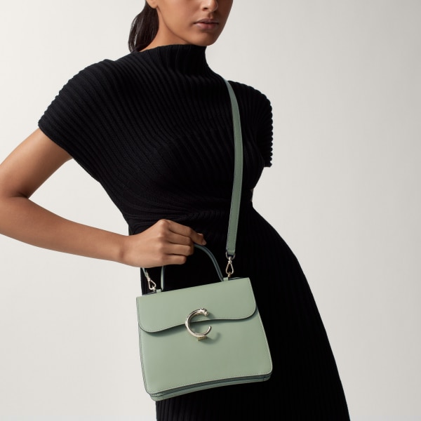 Small bag, Panthère C Sage green calfskin, golden finish