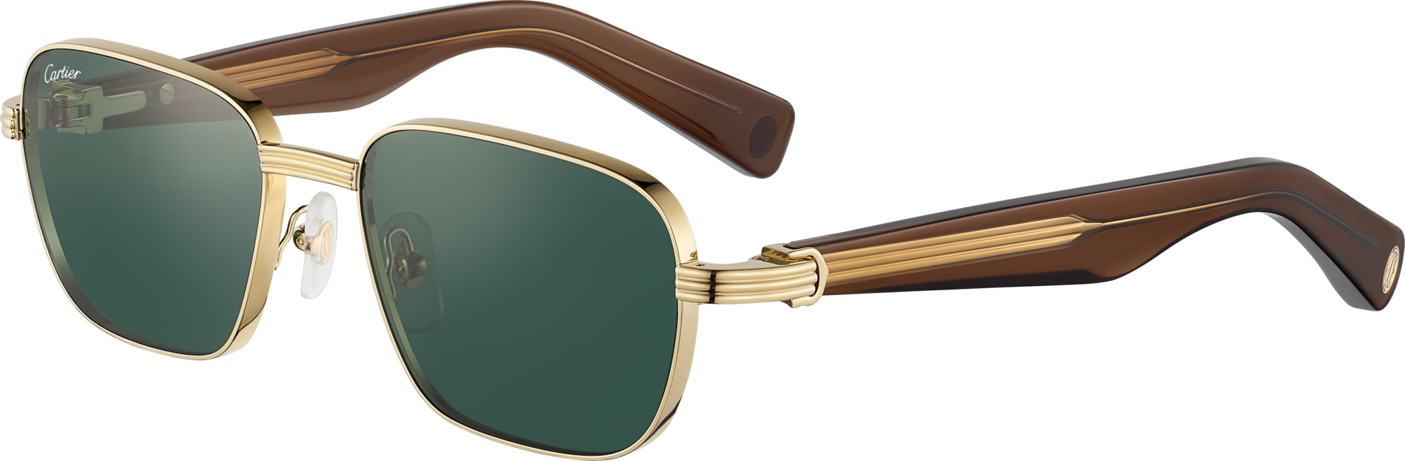 Première de Cartier SunglassesSmooth golden-finish metal, transparent brown acetate, green lenses