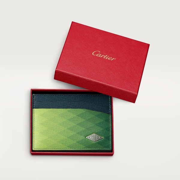 双卡片夹，Cartier Losange系列 青柠色棱镜效果小牛皮，镀钯饰面和深灰色珐琅