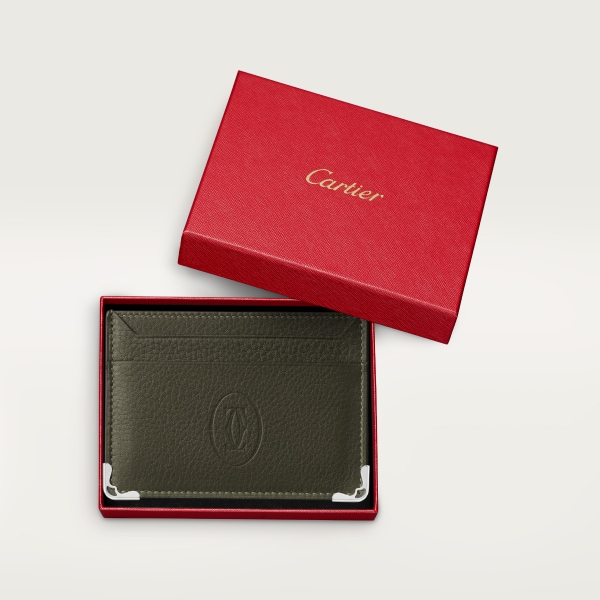 Double card holder, Must de Cartier Khaki calfskin, palladium finish