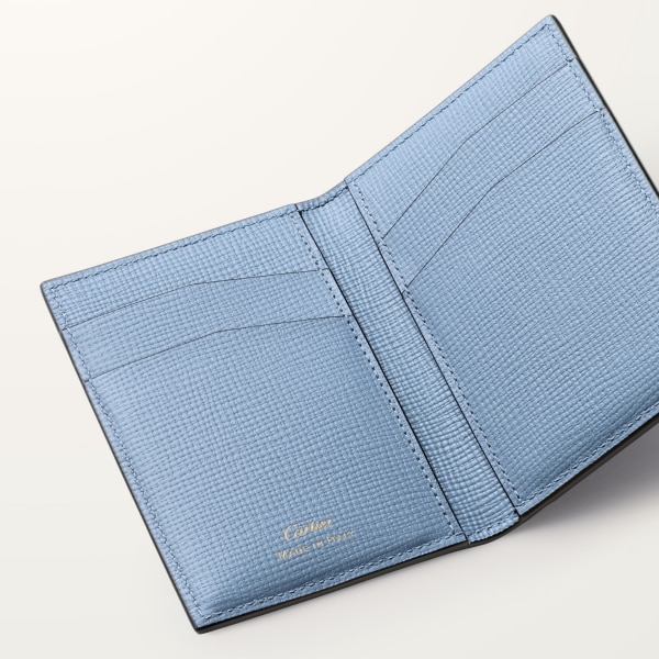 4 credit card holder, Cartier Losange Slate grey and sky blue grained calfskin, golden finish and slate grey enamel