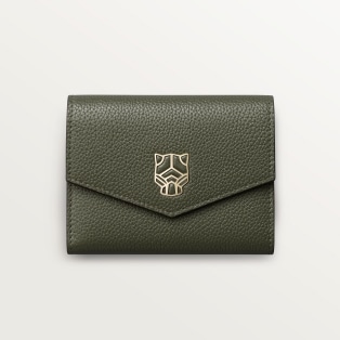 Wallet mini, Panthère Graphique de Cartier Green tea grained calfskin, golden finish