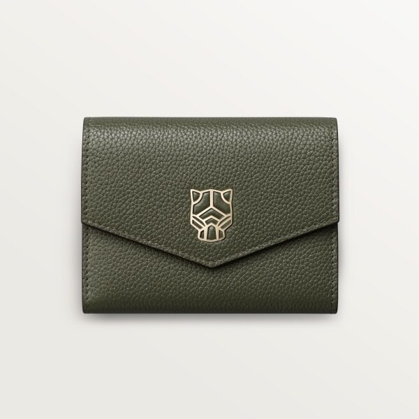Wallet mini, Panthère Graphique de Cartier Green tea grained calfskin, golden finish
