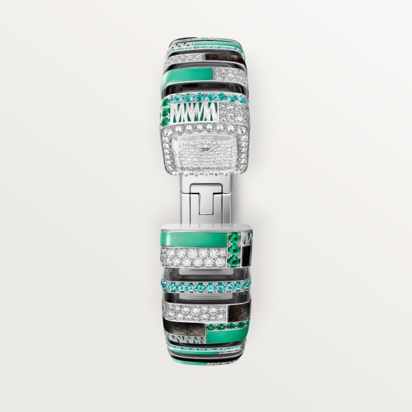 Reflection de Cartier watch Quartz, white gold, diamonds, chrysoprase, obsidian, emeralds, Paraiba tourmalines