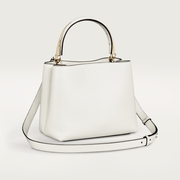 Small model handle bag, Panthère de Cartier Salt white calfskin, golden finish