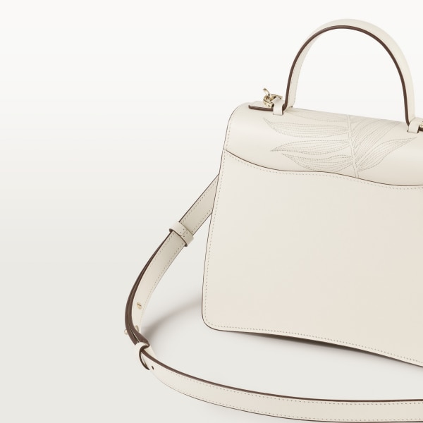 Small model handle bag, Panthère C de Cartier Salt white grained calfskin with jungle embroidery, golden finish