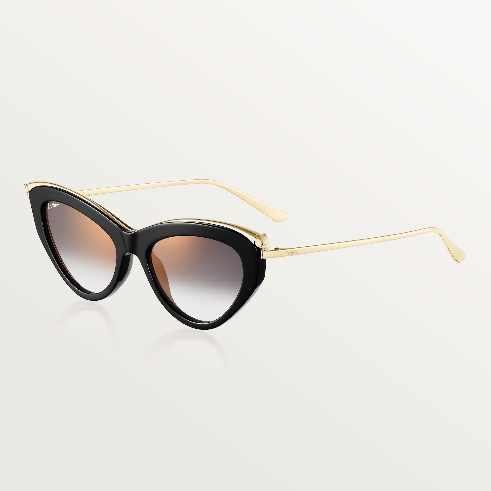 Panthère de Cartier SunglassesSmooth golden-finish metal, black acetate, grey lenses