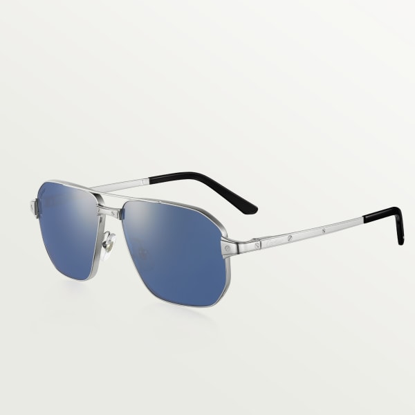 Santos de Cartier Sunglasses Smooth platinum-finish metal, blue lenses