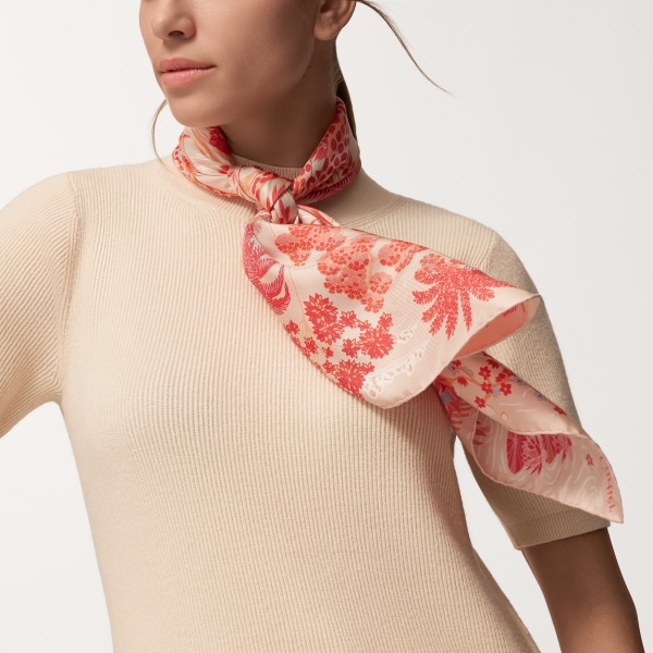 Panthère Faune and Flora 90 scarf Pink silk twill