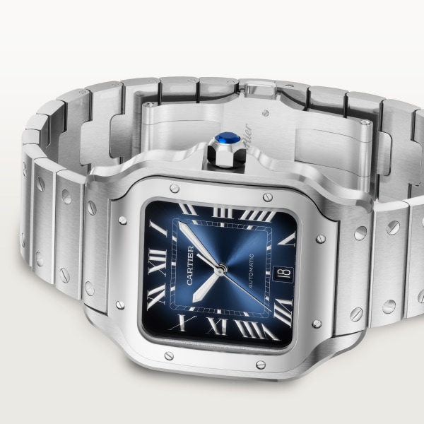 Santos de Cartier watch Large model, automatic movement, steel, interchangeable metal and leather bracelets