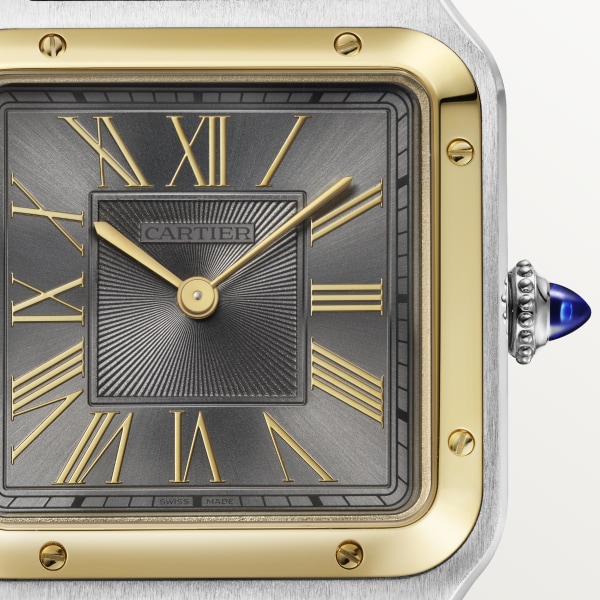 Santos-Dumont watch Large model, quartz movement, yellow gold, steel, leather