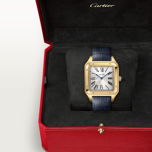 Santos-Dumont watch Extra-large model, manual mechanical movement, yellow gold, leather
