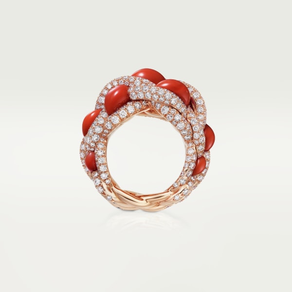 Cartier Libre Tressage ring, coral Rose gold, coral, diamonds