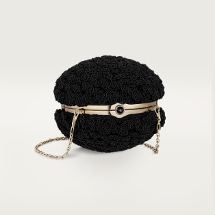 Round crochet bag, Cartier Soir Black crochet fabric, golden obsidian and golden finish
