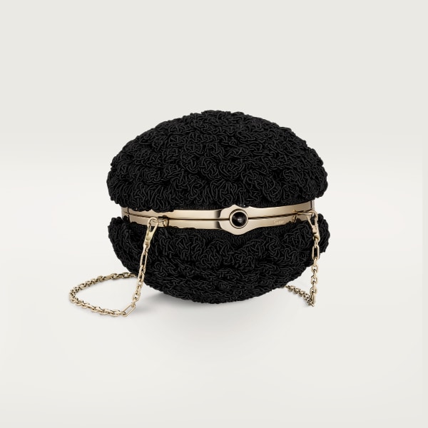 Round crochet bag, Cartier Soir Black crochet fabric, golden obsidian and golden finish