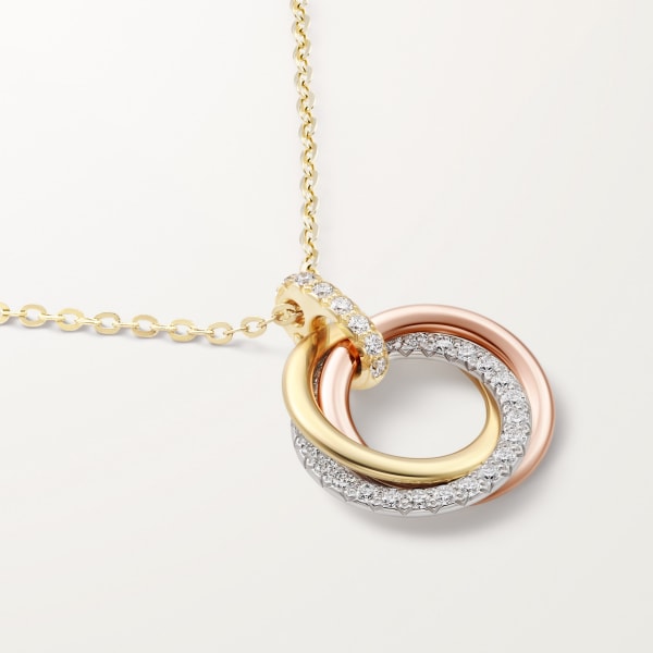 Trinity necklace, small model, semi-paved White gold, yellow gold, rose gold, diamonds
