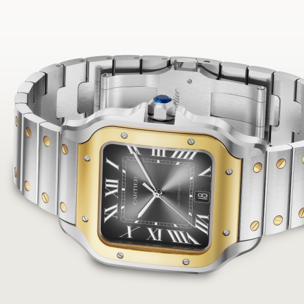 Santos de Cartier watch Large model, automatic movement, yellow gold and steel, interchangeable metal and leather bracelets