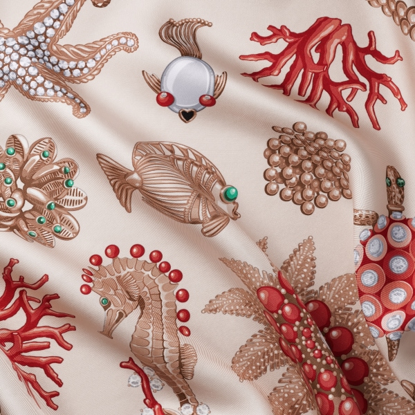 90 scarf, Precious diving Cord beige silk twill
