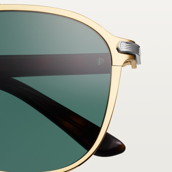 C de Cartier signature, Sunglasses Combined smooth golden and platinum-finish metal, tortoiseshell acetate, green lenses