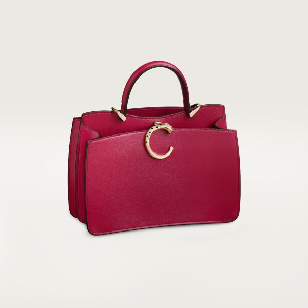 Handle bag mini model, Panthère de Cartier Cherry red calfskin, golden finish