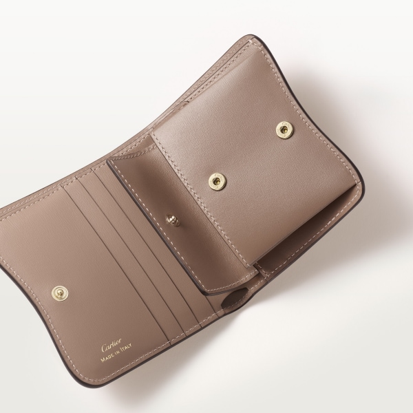 Bifold wallet, Panthère C de Cartier Clay-coloured grained calfskin, golden finish