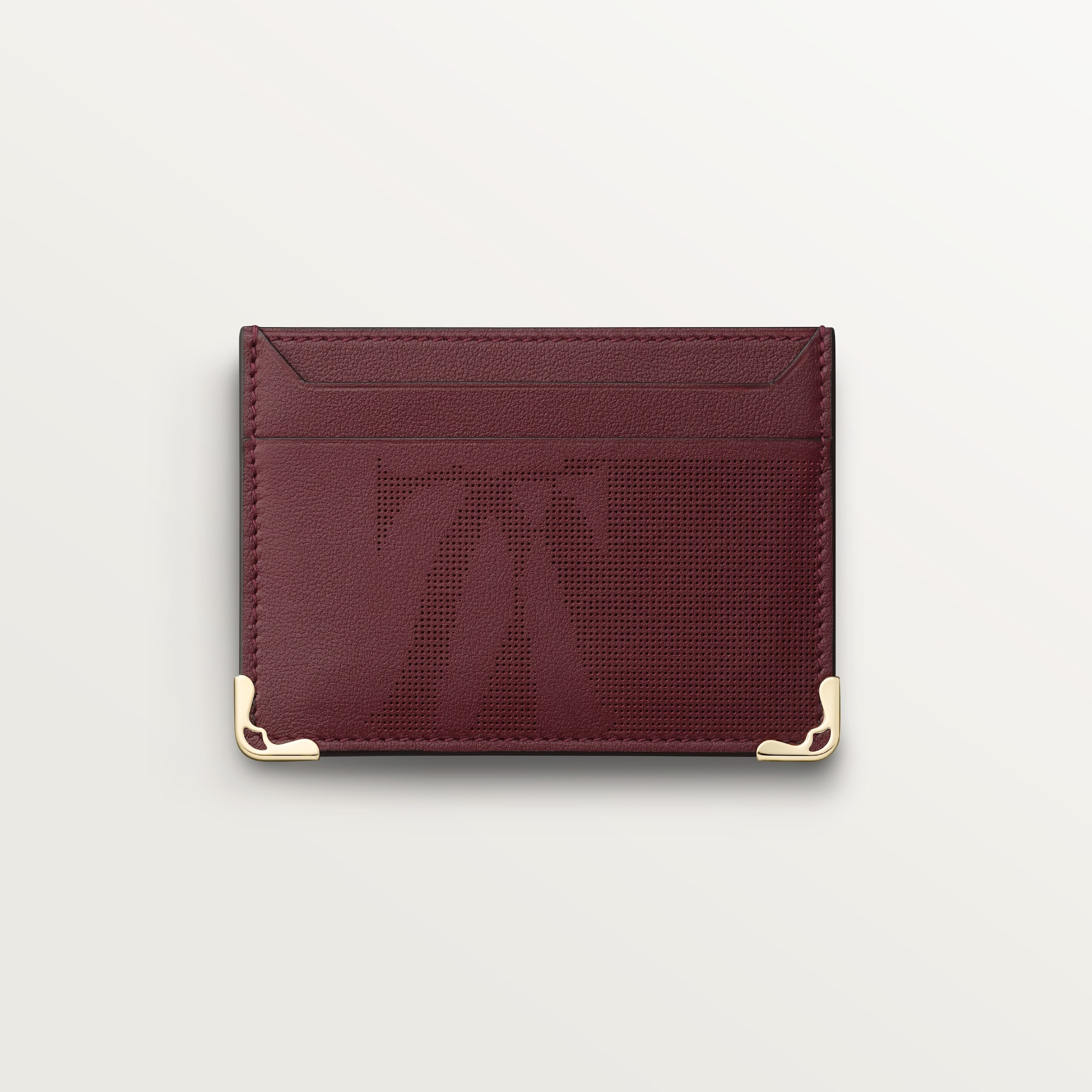 Double card holder, Must de CartierXL logo perforated burgundy calfskin, golden finish