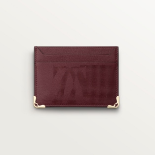 Double card holder, Must de Cartier XL logo perforated burgundy calfskin, golden finish