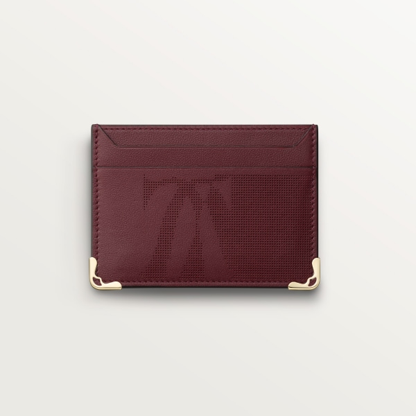 Double card holder, Must de Cartier XL logo perforated burgundy calfskin, golden finish