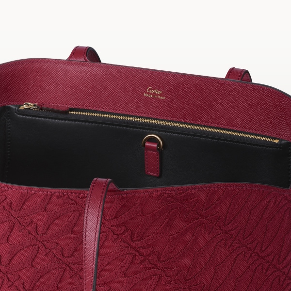 Tote bag, C de Cartier Cherry red textured calfskin and embroidery, golden finish