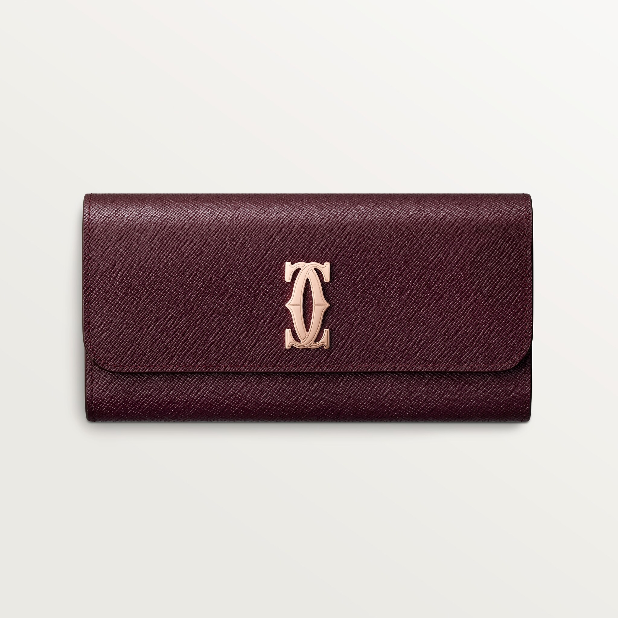 Wallet, C de CartierGrape textured calfskin, rose golden finish