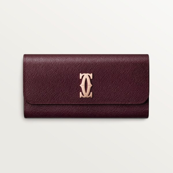 Wallet, C de Cartier Grape textured calfskin, rose golden finish
