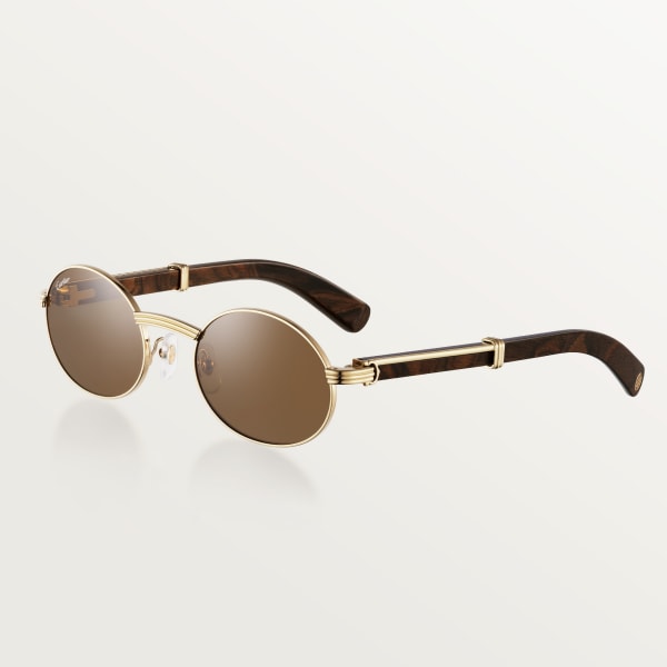 Première de Cartier sunglasses Smooth gold-finish metal, brown wood, brown lenses