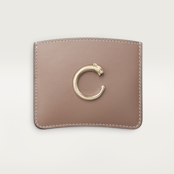 Simple card holder, Panthère C de Cartier Clay-coloured grained calfskin, golden finish