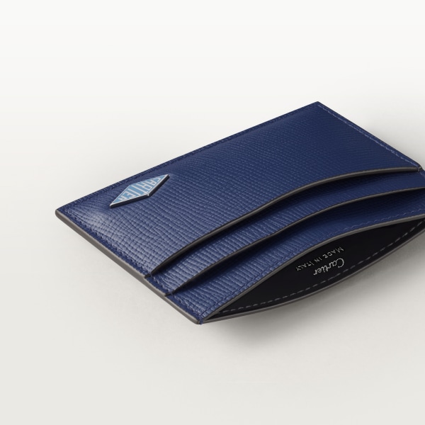 Double card holder, Cartier Losange Deep blue calfskin, palladium finish and enamel