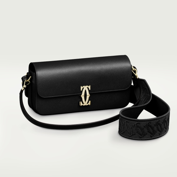 C de Cartier east-west bag Black textured calfskin, embroidery, golden finish