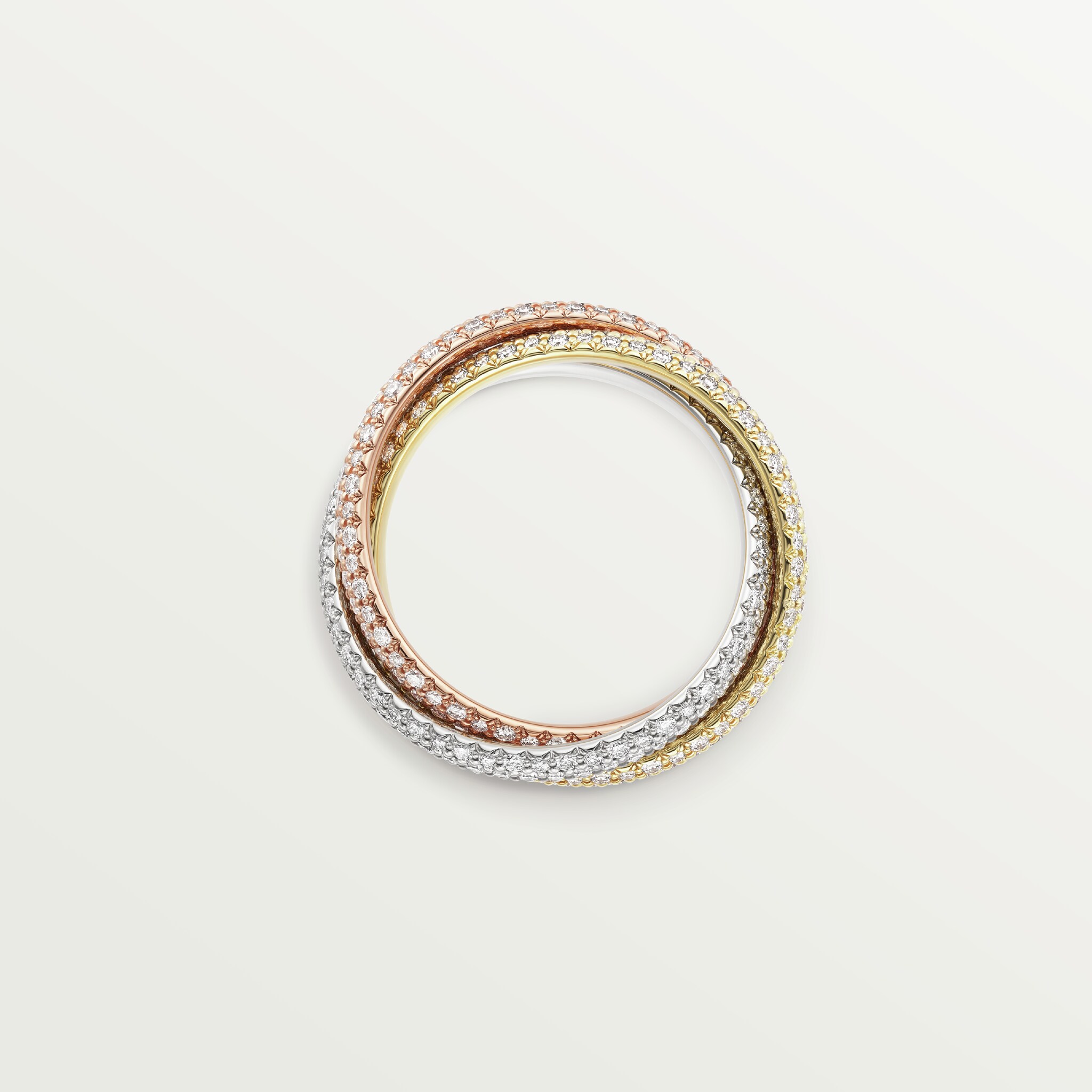 Trinity ring, classic model, pavedWhite gold, yellow gold, rose gold, diamonds