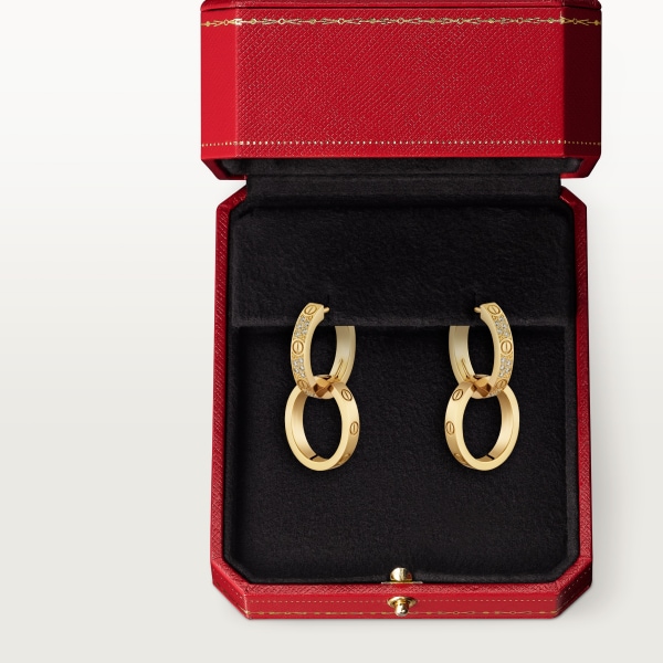 Love earrings, transformable, semi-paved Yellow gold, diamonds