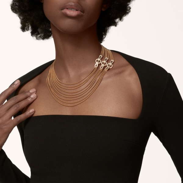 Agrafe necklace, medium model, semi-paved Rose gold, diamonds