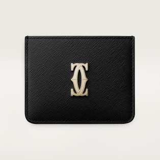 Simple card holder, C de Cartier Black textured calfskin, golden finish