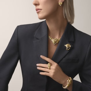 Faune et Flore de Cartier earrings, yellow, orange and brown diamonds, paved Yellow gold, onyx, emeralds, yellow diamonds, orange diamonds, brown diamonds, diamonds