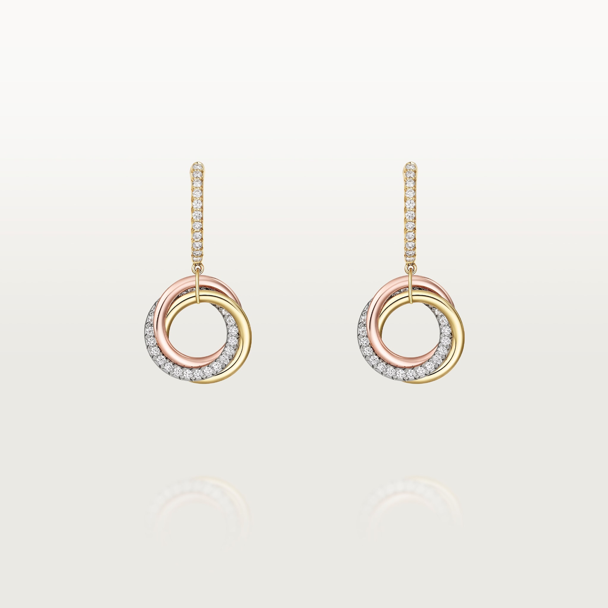 Trinity earrings, semi-pavedWhite gold, yellow gold, rose gold, diamonds