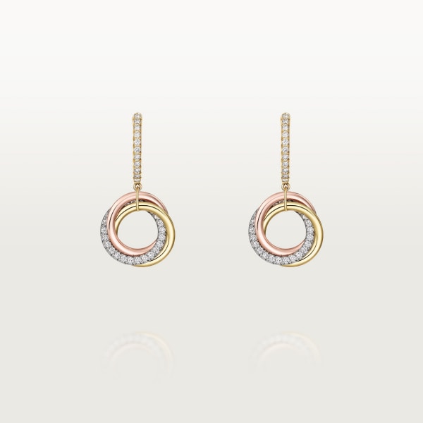 Trinity earrings, semi-paved White gold, yellow gold, rose gold, diamonds