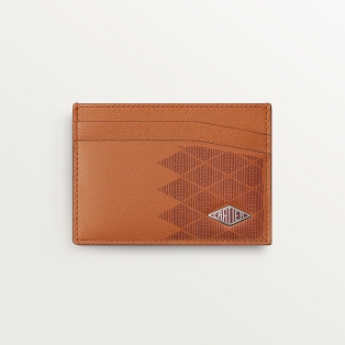 Double card holder, Cartier Losange Caramel-coloured and burgundy calfskin with diamond dots print, palladium finish and burgundy enamel