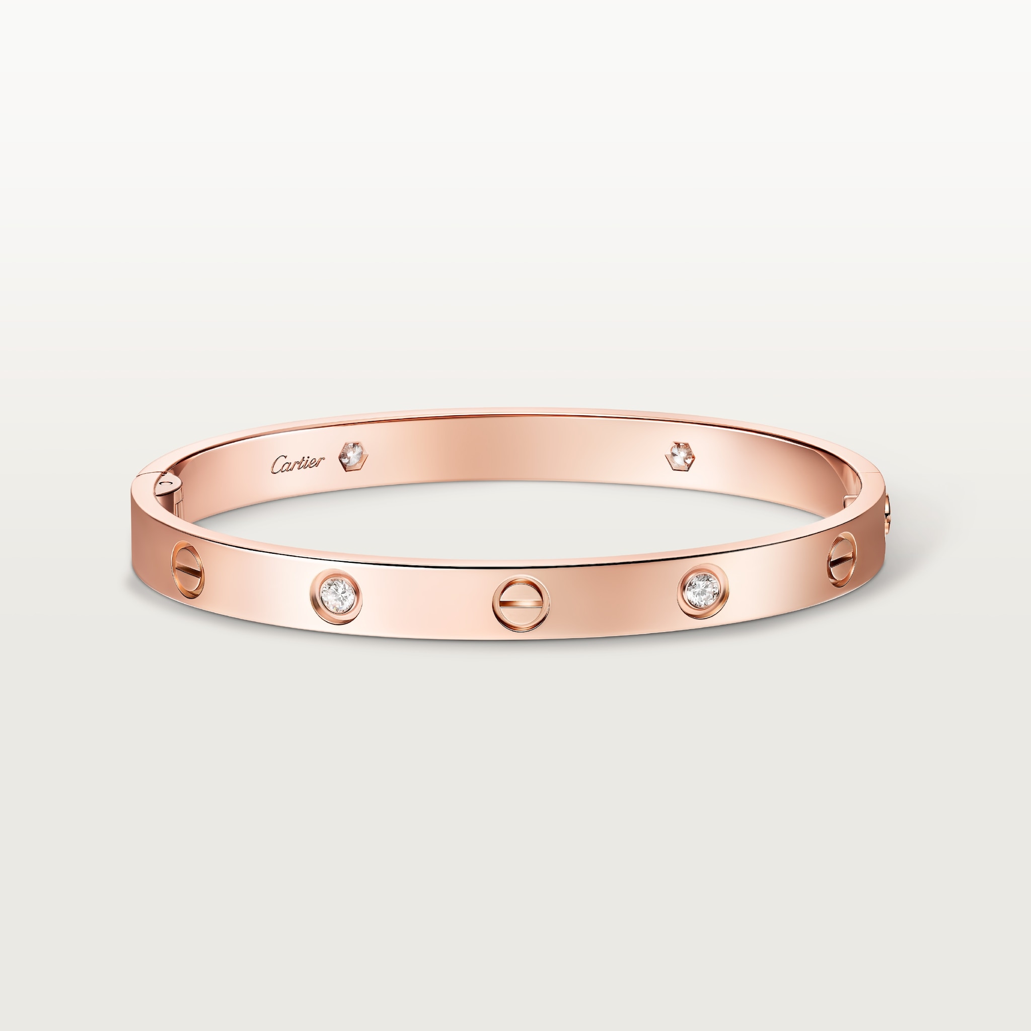 Love bracelet, classic model, 4 diamonds, one screw closureRose gold, diamonds