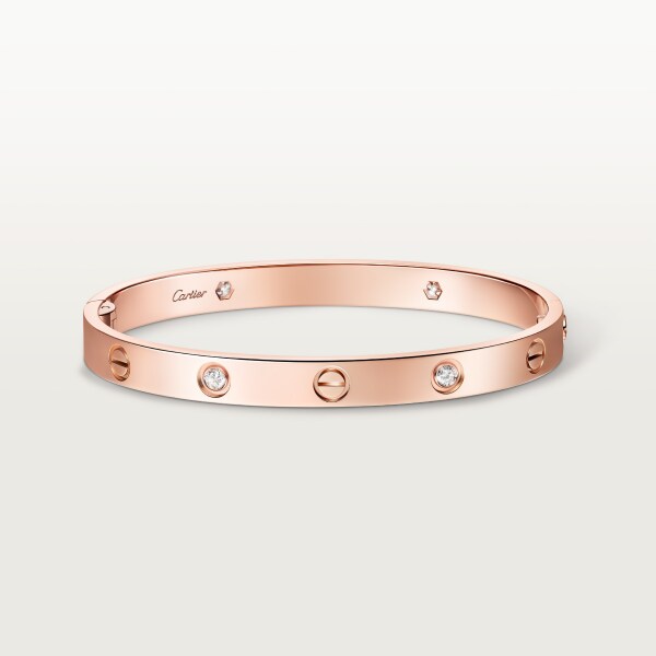 Love bracelet, classic model, 4 diamonds, one screw closure Rose gold, diamonds