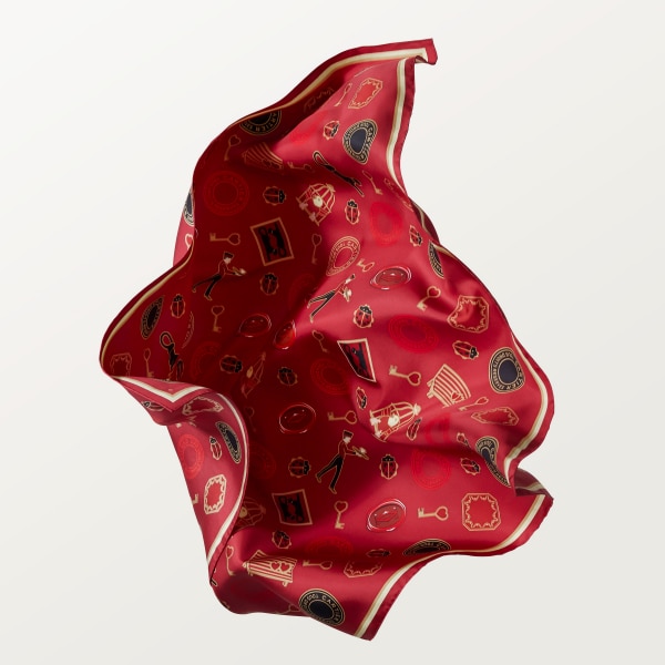 Diabolo de Cartier系列90丝巾 酒红色斜纹真丝